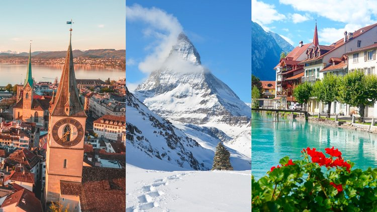 Switzerland travel places to visit with scenic Alps, lakes and charming villages